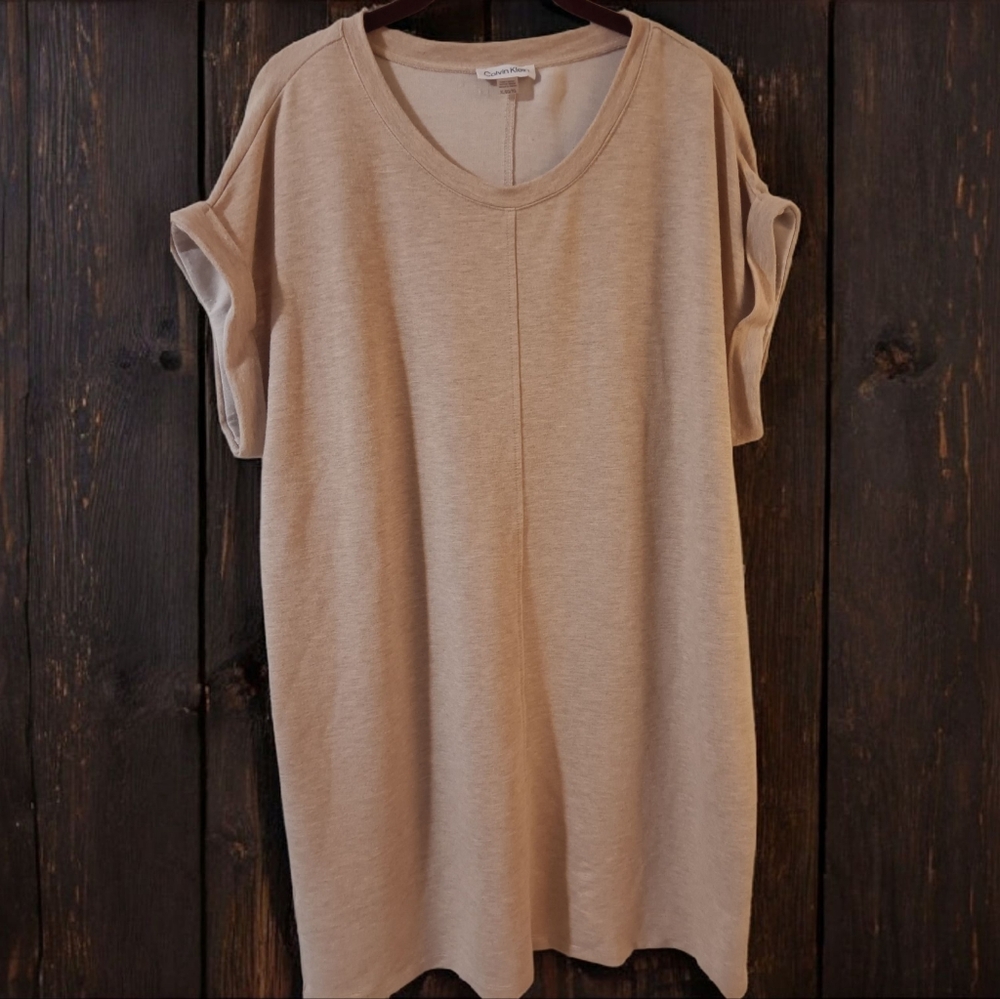 Calvin Klein T-Shirt Dress Women's XL Tan Stretch Sleeveless